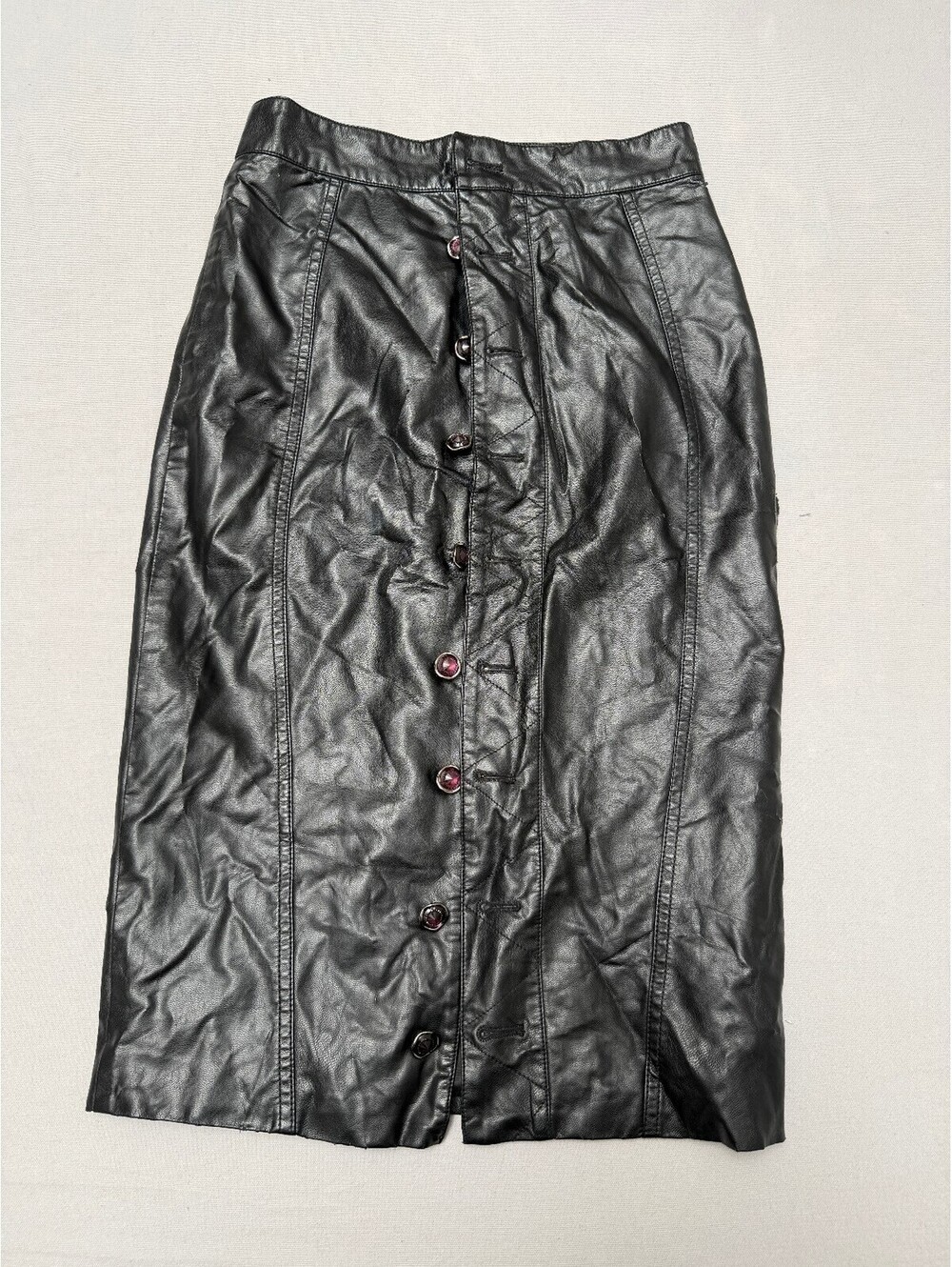 Vintage Le Palais Black Shiny Button Leather Skirt - M